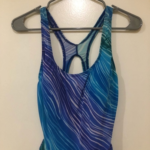 Speedo Blue & Purple Striped Padded One Piece Swimsuit Size 8 - Picture 2 of 8